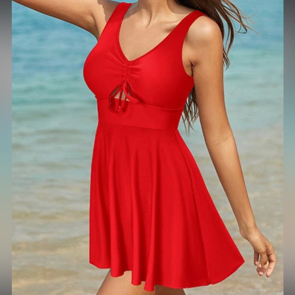 NWT Shekini Drawstring Front Hollow Out Swim Dress